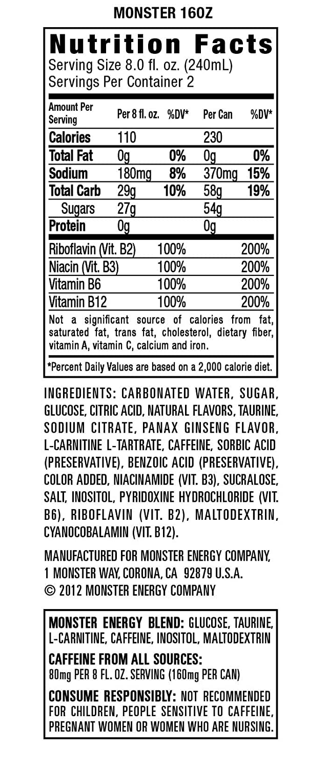 monster energy drink ingredients